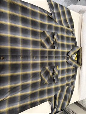 Men's Black and Yellow Plaid Button-Up Shirt